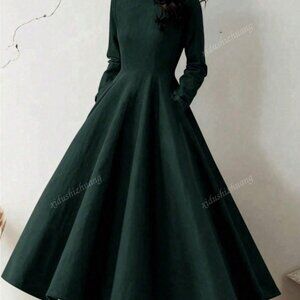Ribbed Dark Green Dress